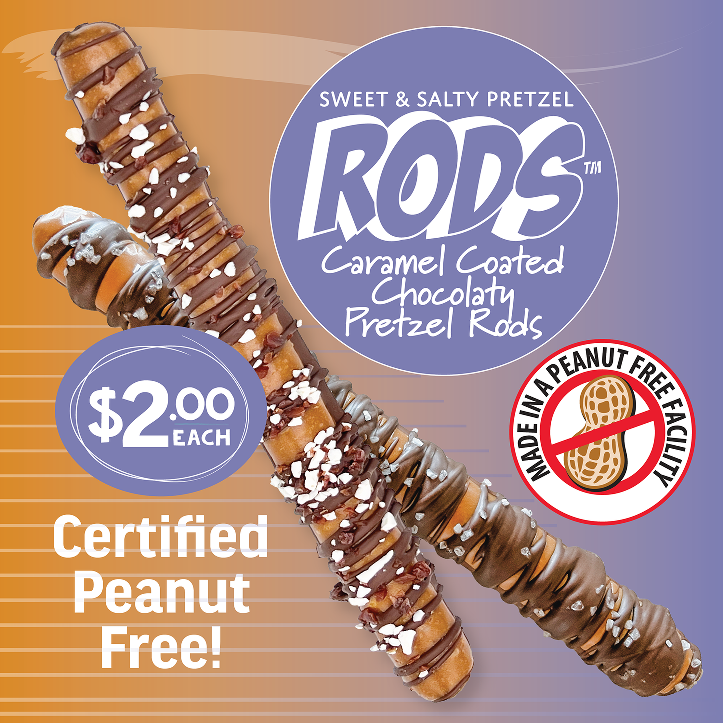 Caramel Pretzel Rods $2.00 Pack